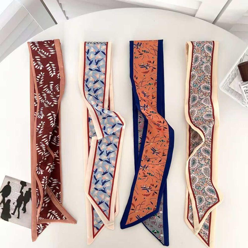 Flower Pattern Neck Strap Long Hair Band Fashion Floral Silk Scarf