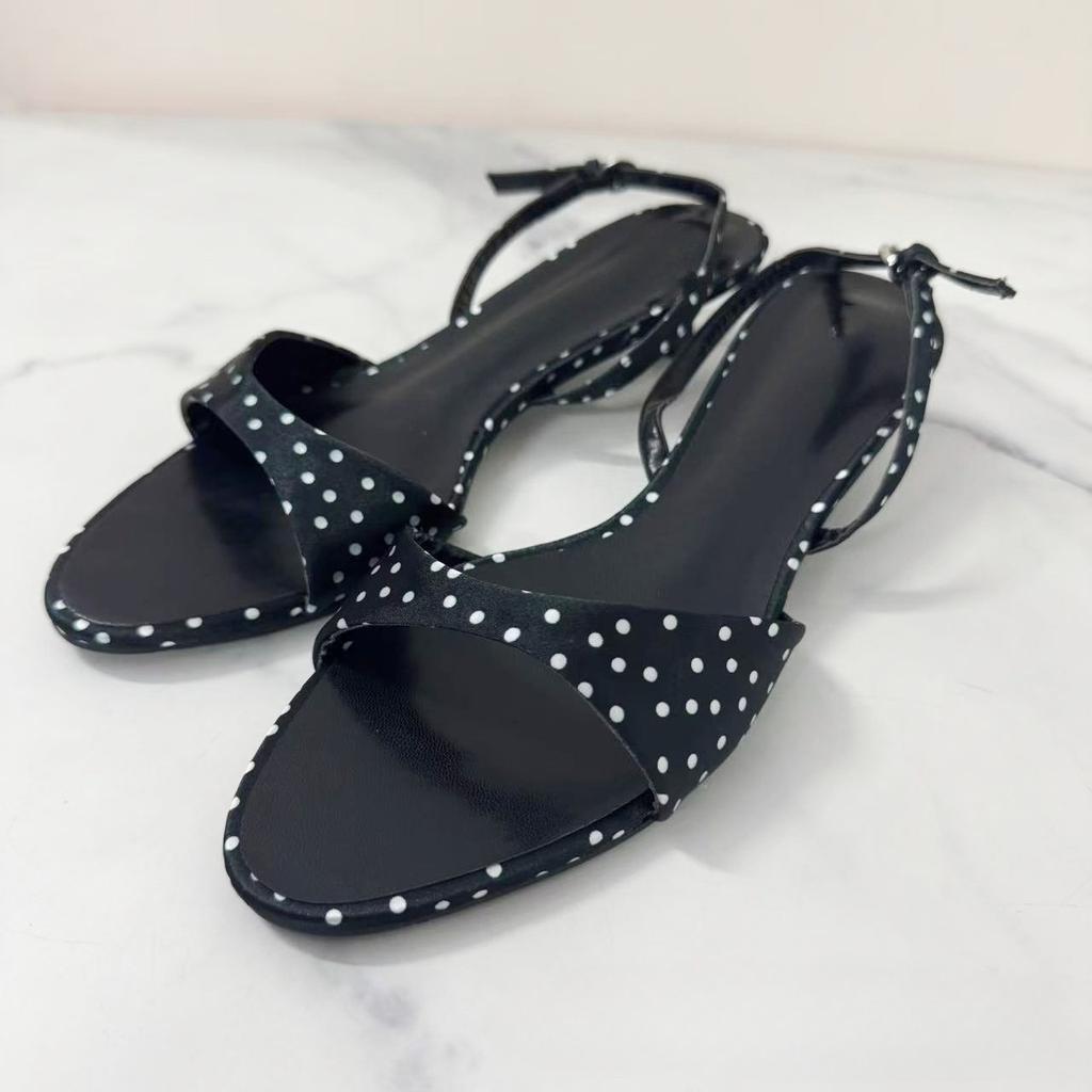 Fashion Kitten Heels Summer 2025 Women Modern Sandals Polka Dot Satin Open Toe Concise Elegant Brand Desinger High Quality Ladies Shoes