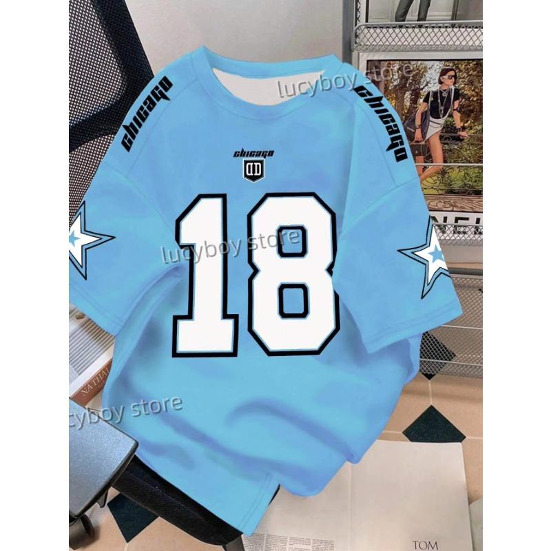 Mens 3D Number 18 Printed Short Sleeve T Shirt Man V Neck Sportwear Brooklyn Racing Football Tee Vintage Casual Tops Men Clothes