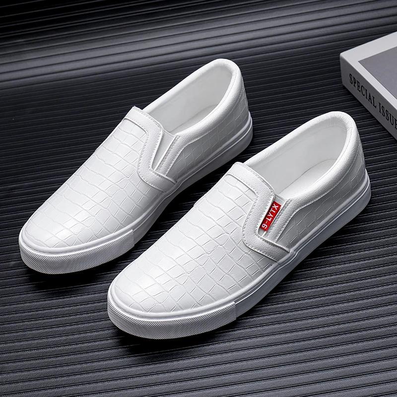 Classic White Leather Loafers Men Flats Casual Shoes Slip On  Sneakers Man Black  For Men Boat Shoes cm nero