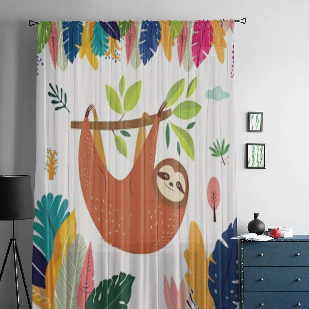 Zabawne słodkie leniwce tiulowe zasłony do dekoracji salonu nowoczesne zasłony szyfonowe sypialnia przezroczysty woal