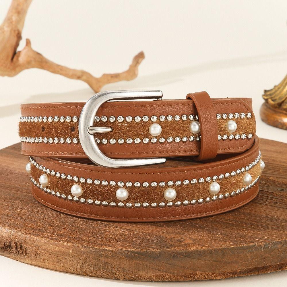 PU Leather Punk Style Belt Needle Buckle Rivet Decorative Belt Women's Waist Belt  for Women's Wear