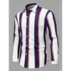 Men's Olive Green Vertical Striped Long Sleeved Shirt with Collar, European and American Business Daily Casual Versatile Top