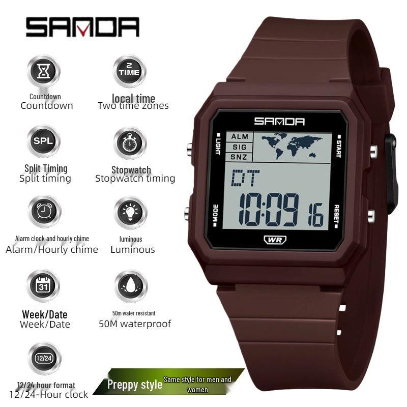 Sanda Men's Large Screen Luminous Multifunctional Waterproof Countdown Wristwatch