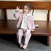 Spring 2026 Girls' Pink Princess Cardigan Set: Sweet Long-Sleeved Jacket & Top