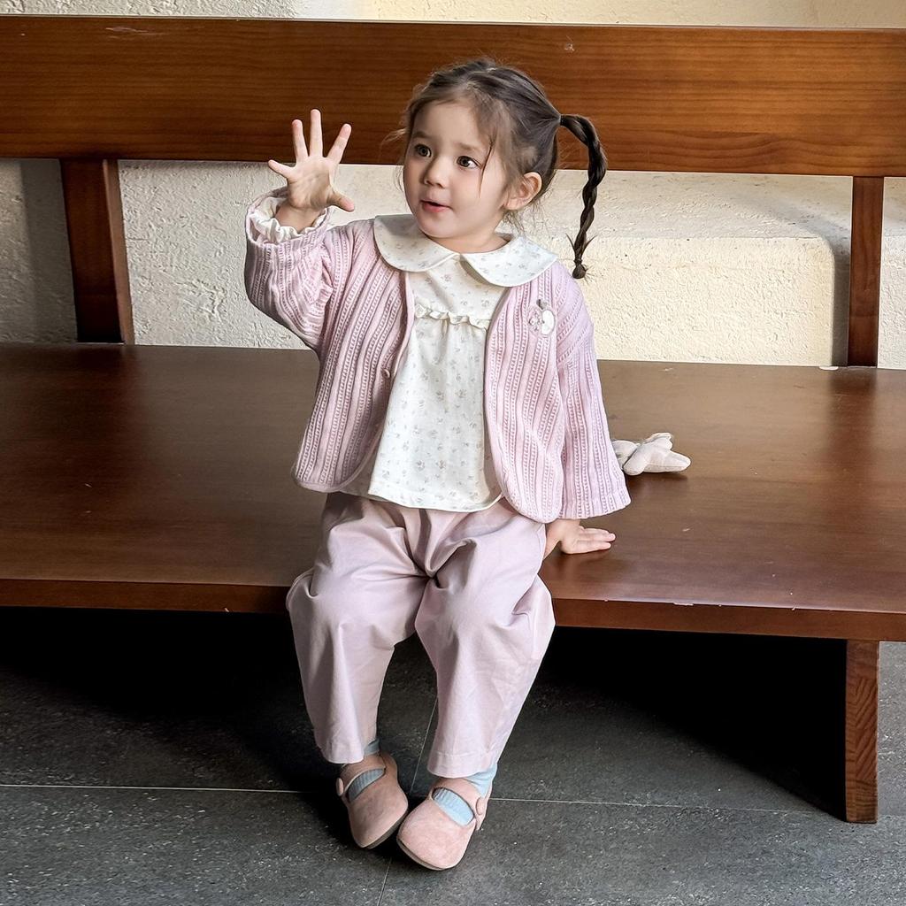 Spring 2026 Girls' Pink Princess Cardigan Set: Sweet Long-Sleeved Jacket & Top