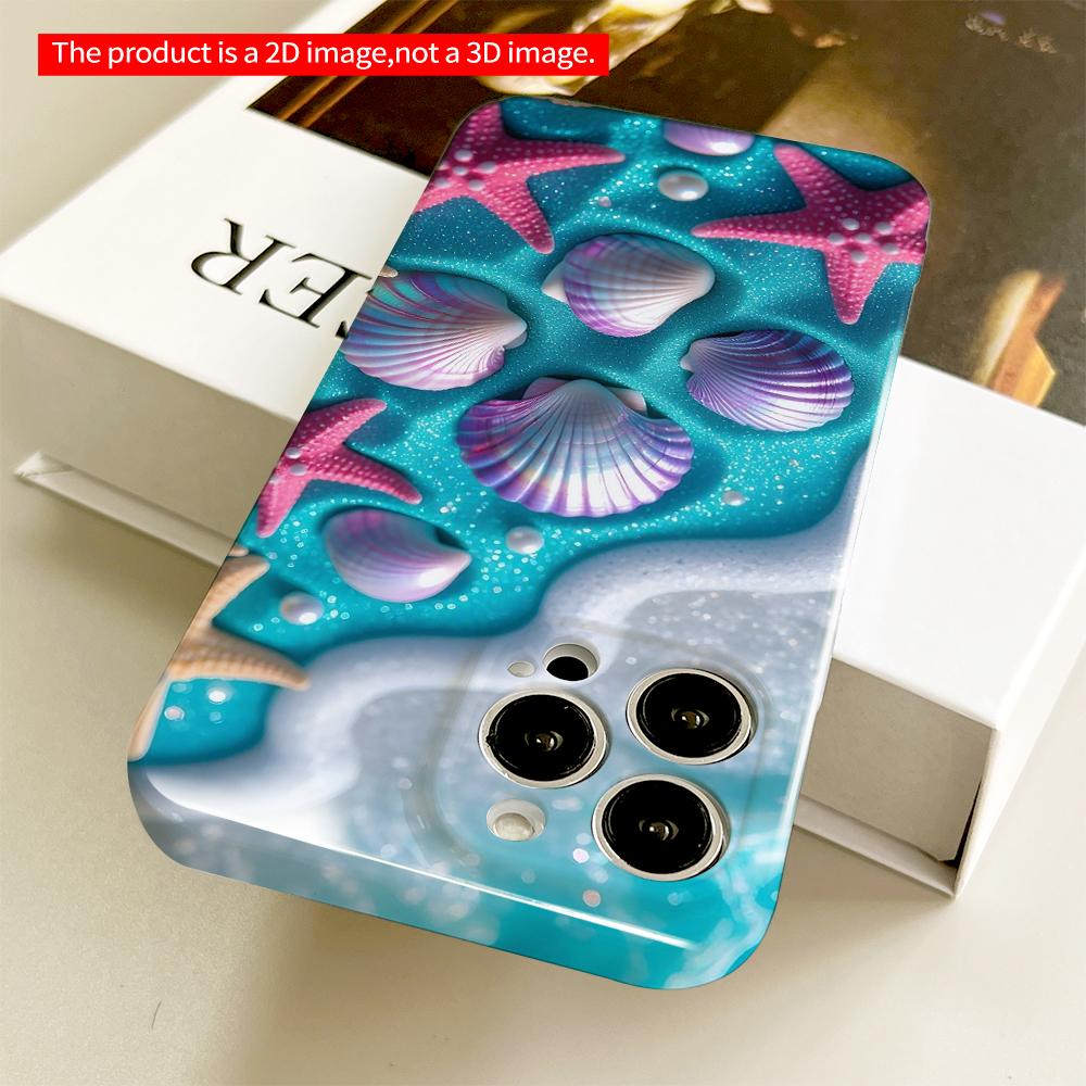 Mermaid Shell & Starfish Beach Scene Phone Case All Inclusive Film Hard Phone Case, Compatible with iPhone 18 Pro Max 17 16 15 14 13 12 11