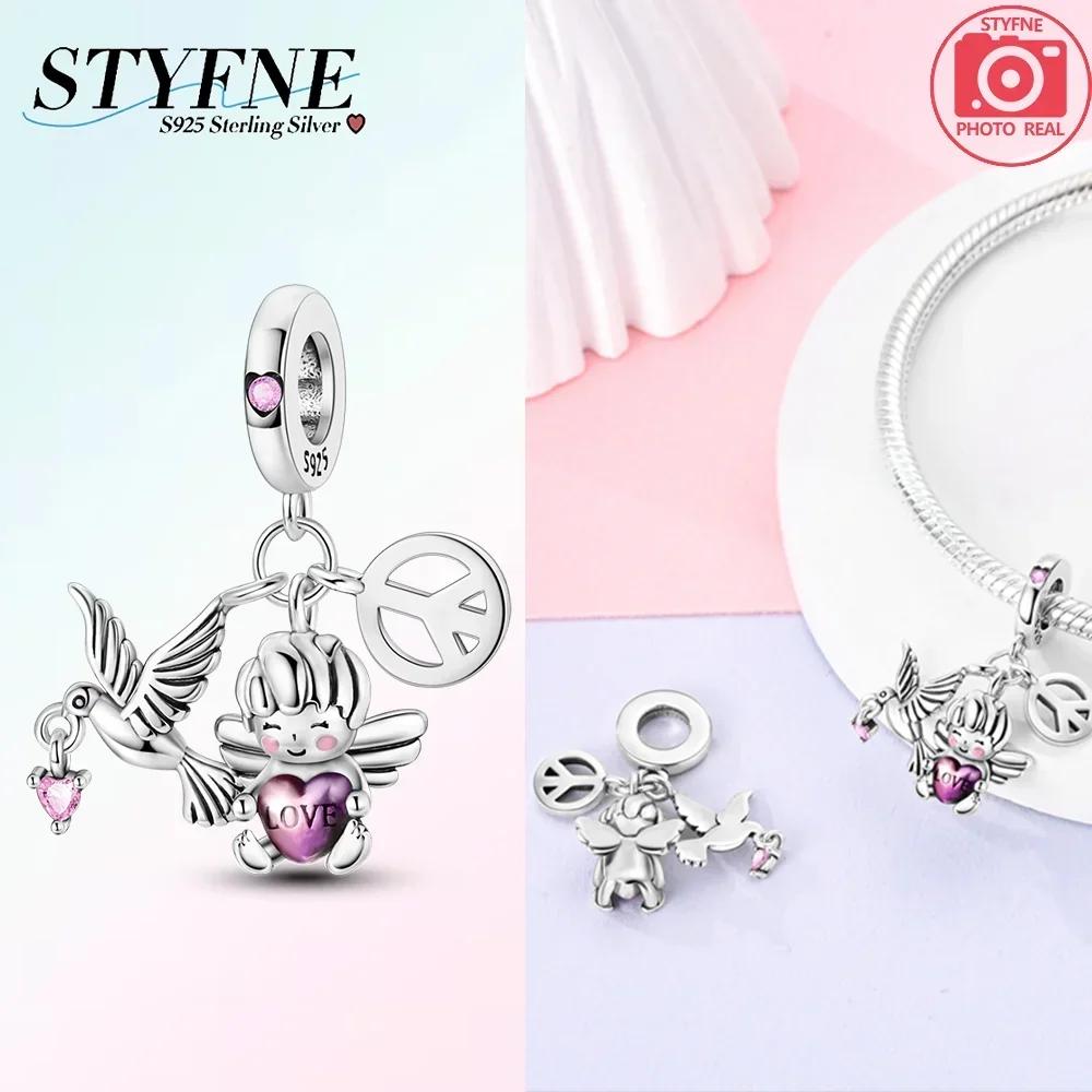 Exquisite Original Charms Copper Green Zircon Flower Bird Heart Wings Beads Fit Bracelet Women Jewelry Diy Gifts