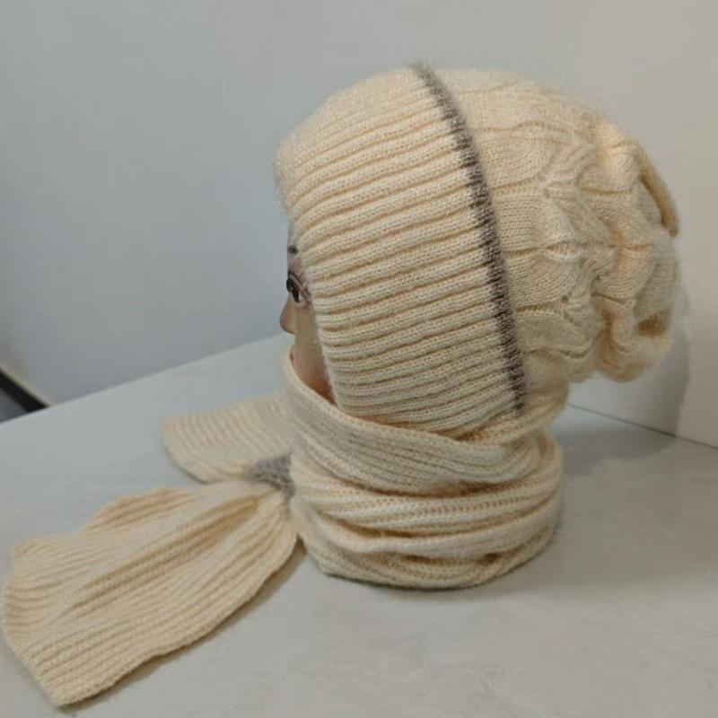 Scarf Integrated Hat Winter Women's New Scarf Hat Warm Knitted Headgear Plush Thickened Wool Hat Knitted Hat