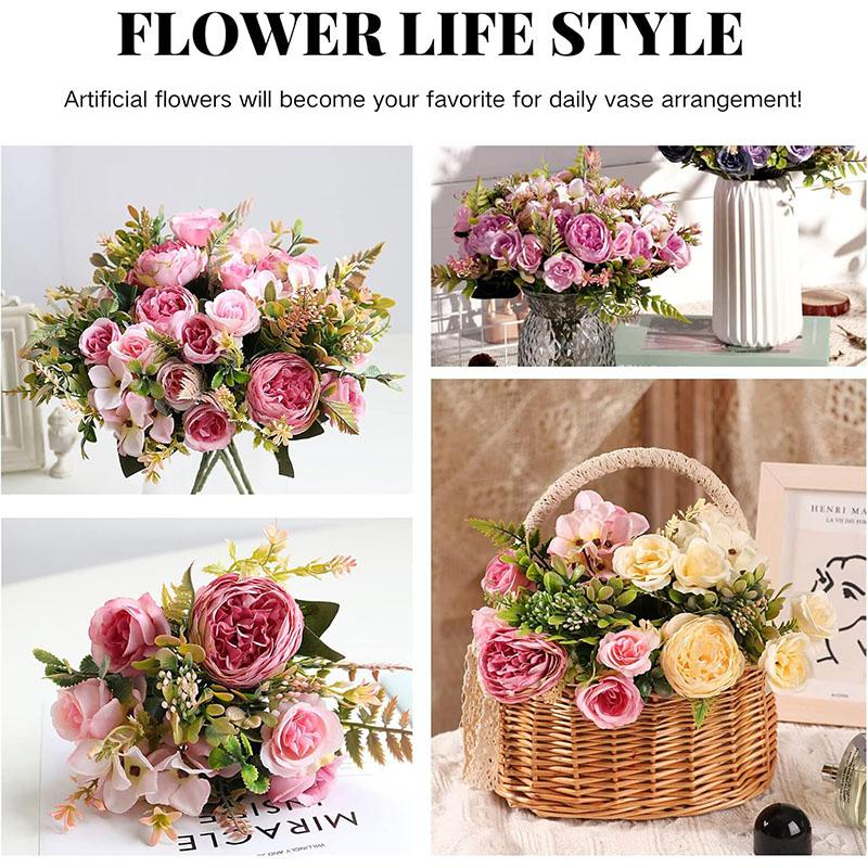 Artificial Flowers Pink Artificial Peony Fake Peonies Bouquet Rose Flower Arrangement Table Centerpiece Party Home Decoration