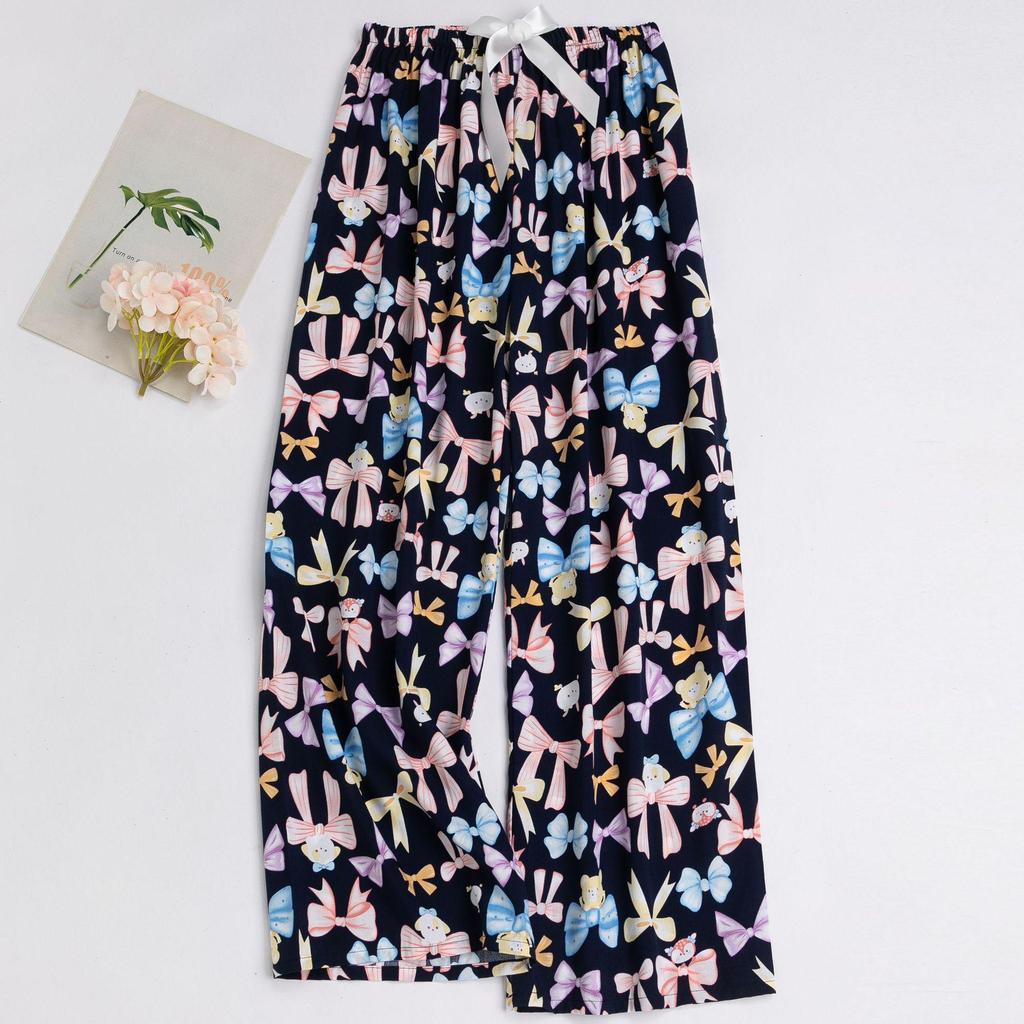 Women's Floral Cotton Silk Pajama Pants, Mosquito Repellent, Outdoor & Home Wear, Plus Size, Lightweight Summer Style.