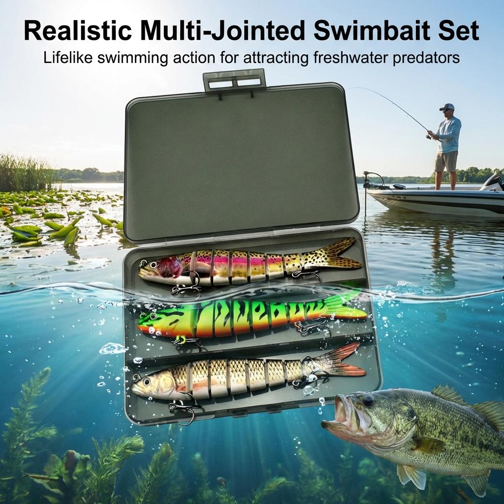 14cm 8-Joint 3-Pack Fishing Lures Set Durable ABS Hard Bait for Freshwater Predator Fishing