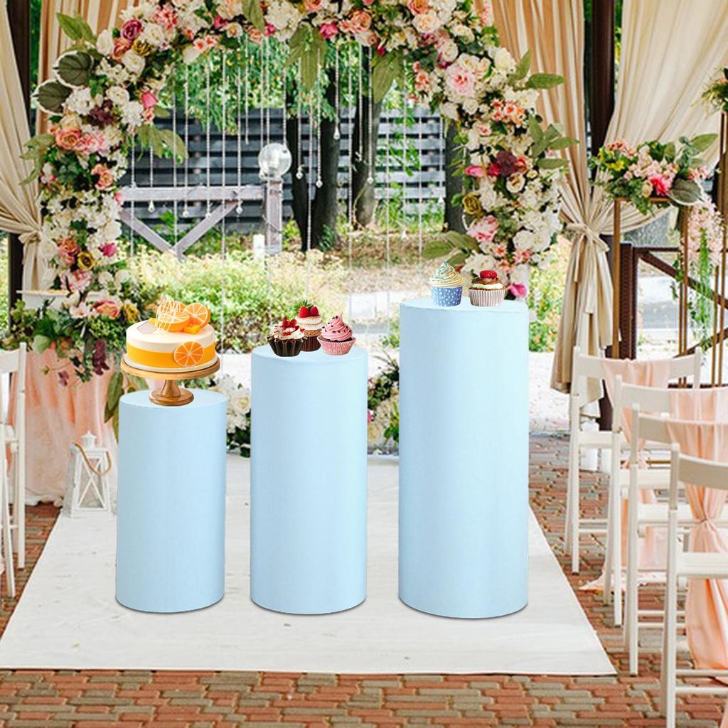3Pcs Cylinder Dessert Pedestal Covers Tablecloth Plinth Stand Pillar Covers for Wedding Party Thanksgiving Graduation Engagement
