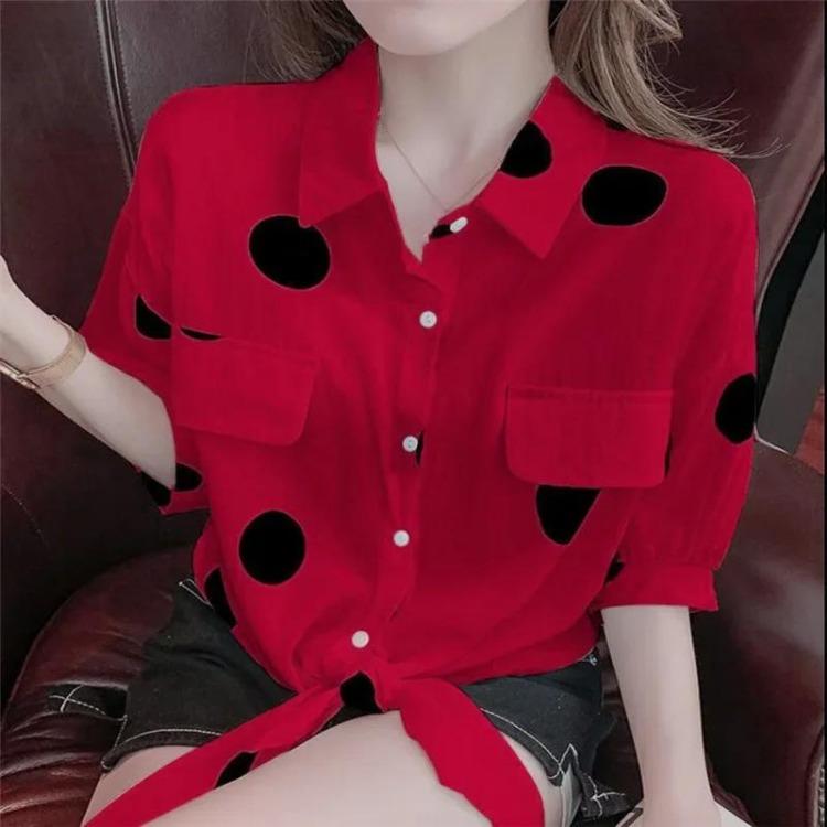 

Korean Blouses Women Loose Oversized Blusas Female Tops Thin Shirts Camisas Chemises with Pockets Spring Autumn Fashion L червоний
