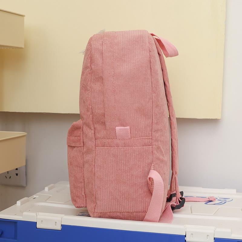Schoolbag new solid color student schoolbag female corduroy high value large capacity backpack simple college student simple