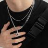 Hip Hop Zircon Double Layer Star Pendant Necklace Geometric Metal Chain Trendy Unisex Jewelry