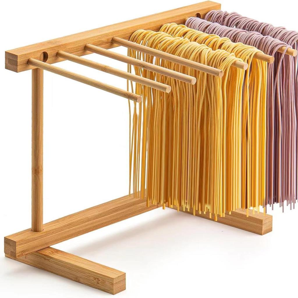 Porta Essiccazione e Conservazione Noodles in Legno Pieghevole Rotante per Piani Cucina
