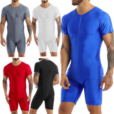 Herren Einteiler, kurzärmelig, mit Reißverschluss vorne, Boxershorts, Trikot, Body, Catsuit