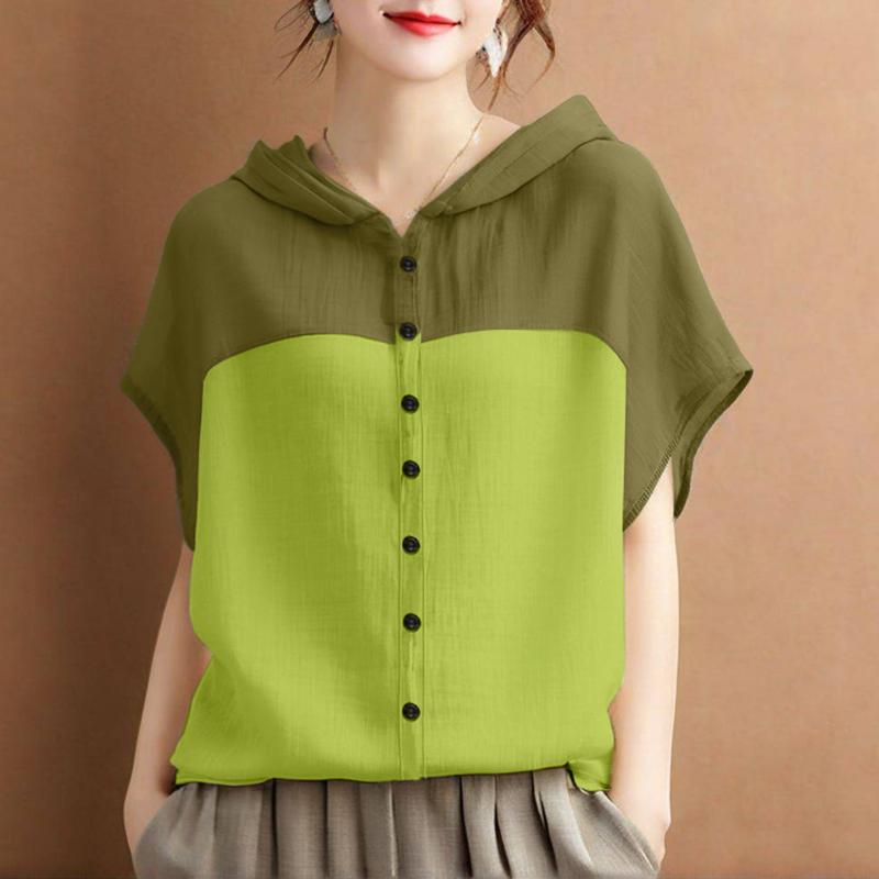 ZANZEA Women Casual Round Neck Summer Short Sleeve Hoodies Blouse