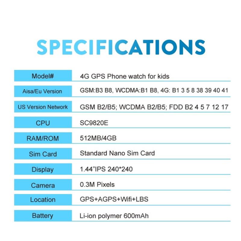 4G Kids Smart Watch IP67 Waterproof Watch Video Call Phone SOS Call Smartwatch Kid Chilren's Smartwatch GPS Clock
