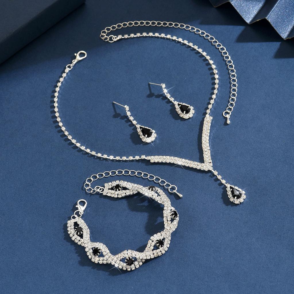 4PC Women's Fashion Water Drop Necklace Earrings Bracelet Zircon Set Suitable for Wedding, Party, Festival Gifts