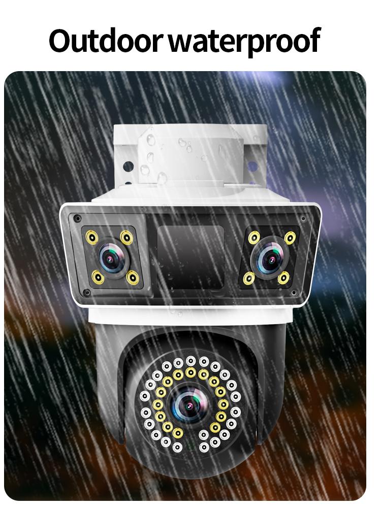 NIBIOK 390EYES Three Lens Camera HD 12MP 4K WIFI IP CCTV Mobile Tracking IP66 Waterproof PTZ Camera Night Vision Two Way Intercom