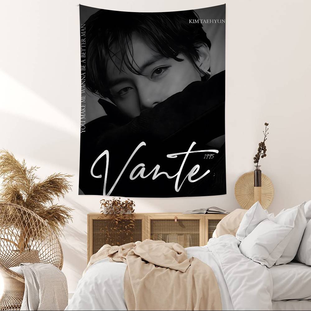 Singer Kpop Kkim Ttae Hhyung V Cartoon Tapestry Art Science Fiction Room Home Decor Wall Hanging Home Decor