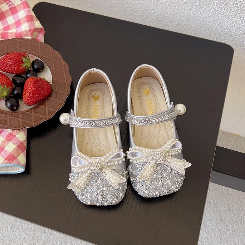 

Туфли принцессы для девочек Детские кожаные туфли Девочки Сверкающие одинарные туфли Мягкая подошва Хрустальные туфли 35 серебряный