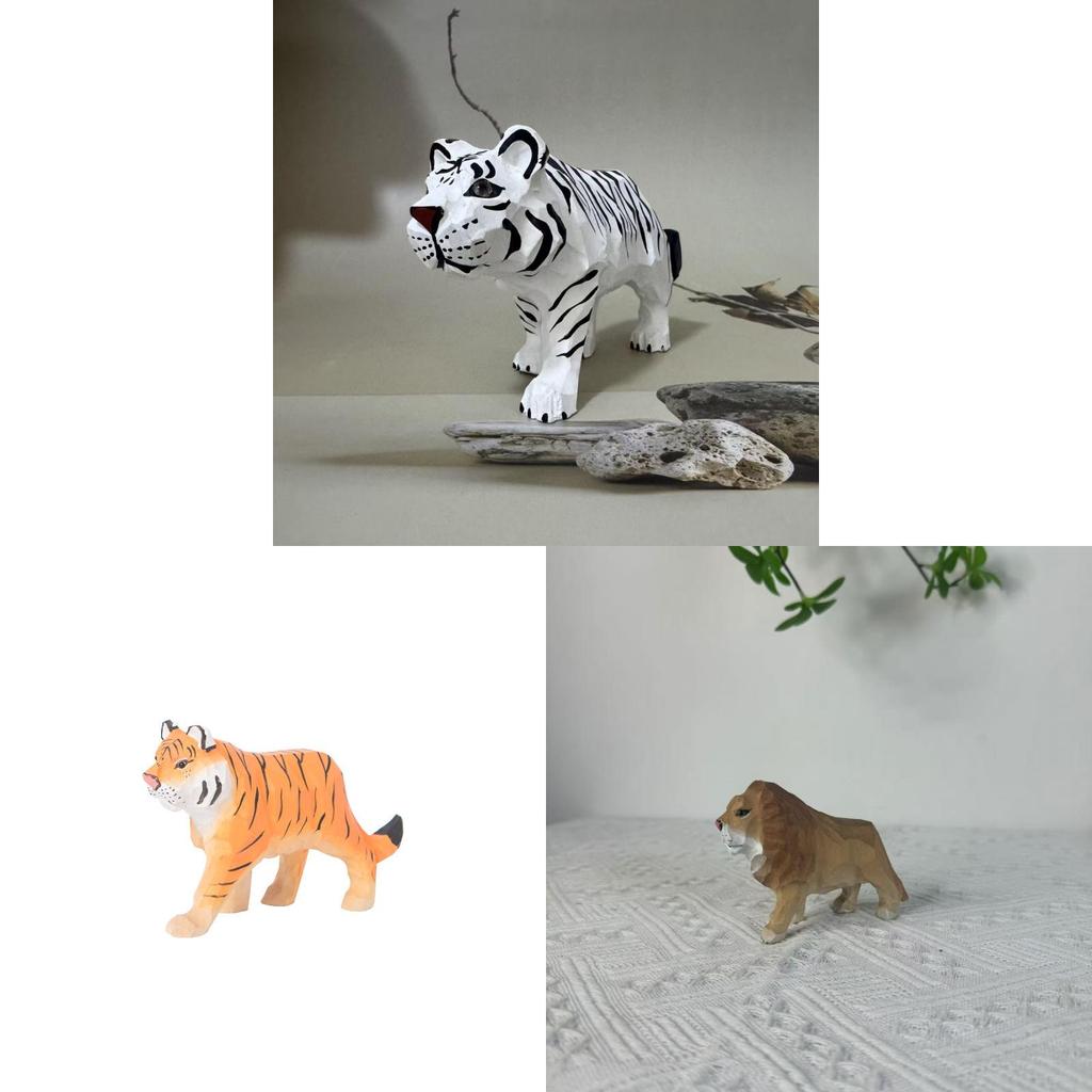 Wooden Animal Carving Decor Set With Handcrafted Art For Desktop Display And Gift Giving