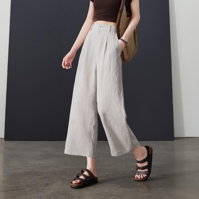 SOFSIL Women's 2026 Summer Linen Wide-Leg Cropped Pants