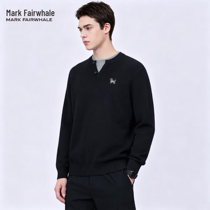 Mark Fairwhale Men's Faux Two-Piece Henley Neck Knitted Sweater