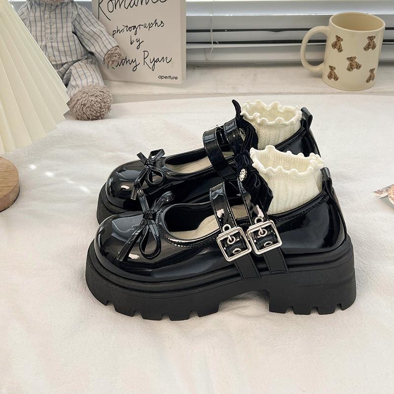 Platform bow small leather shoes women's spring and summer 2025 new retro Japanese jk British Mary Jane single shoes