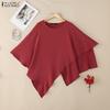 ZANZEA Women Casual Round Neck Summer Half Sleeve Irregular Hem Blouse