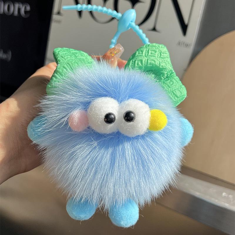 Creative Fox Fur Bowknot Coal Pendant Keychain & Backpack Charm for Girls