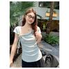 Swing Collar Slanted Shoulder Three-dimensional Bow Short-sleeved T-shirt Women's Summer Irregular Top