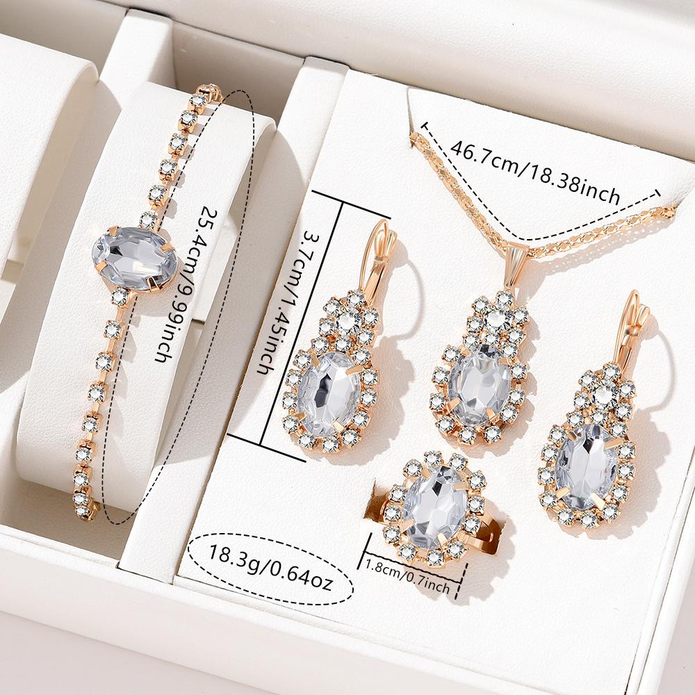 5 Piece Women Fashionable Versatile Temperament Personalized Diamond Embellishments Oval Necklaces Rings Bracelets Earrings Set