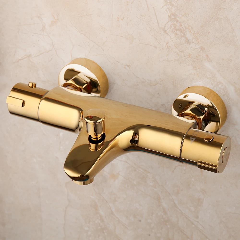 KEMAIDI Golden Bathtub Faucets Thermostatic Mixer Faucet Constant Temperature Shower Mixer Tap Handheld Bath Shower Set