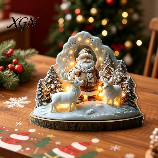 Christmas Theme Tabletop Ornaments Winter Ornaments, Double-sided Acrylic Snowman/Santa Claus/Reindeer/Cottage Table Seasonal Home Decorations