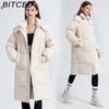 BITCED Langer Winterfester Damen Baumwollmantel mit Daunenfüllung, lockere Passform, verdickte wattierte Jacke