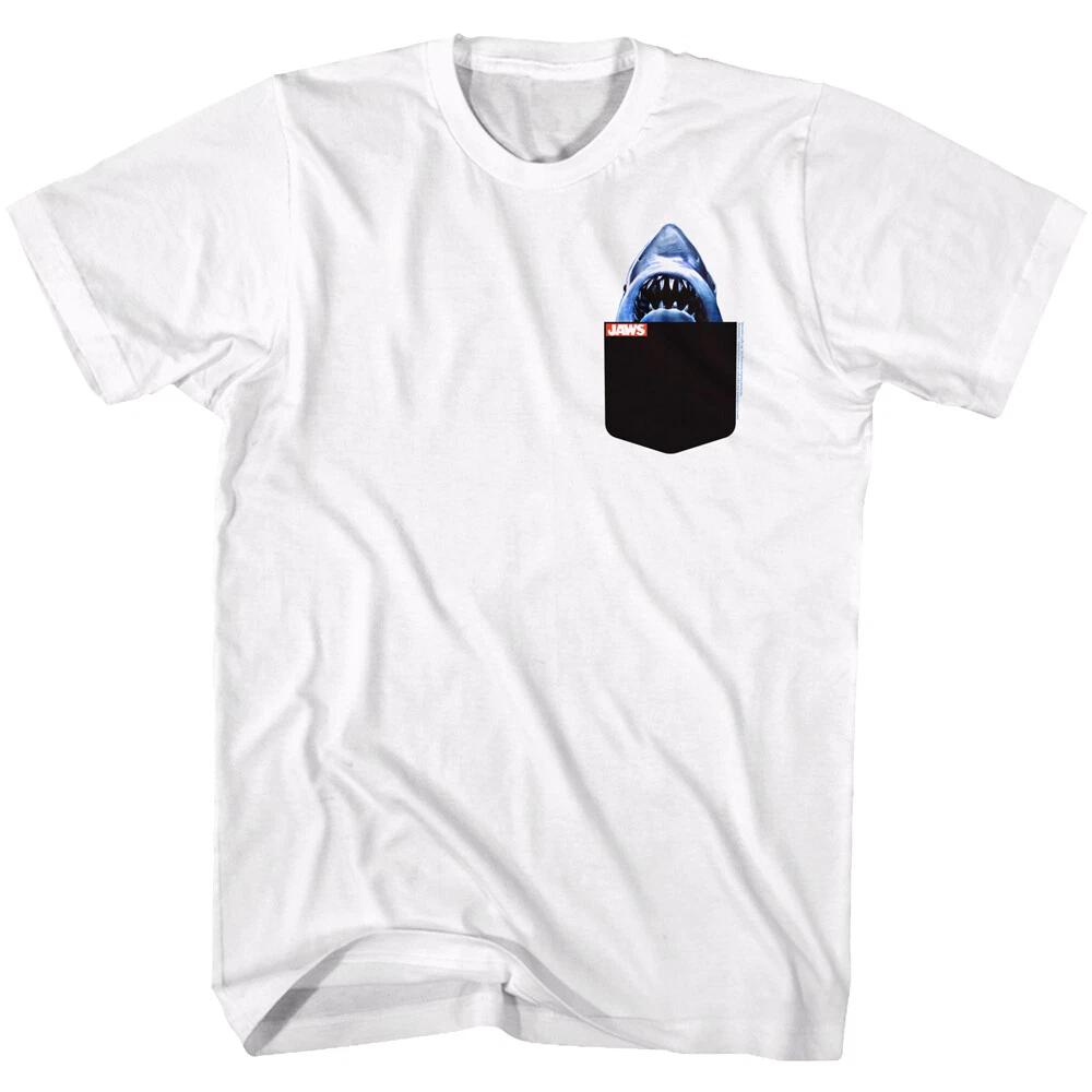 Jaws 70 s Thriller Movie Great White Shark Pocket Protector Men s T Shirt 2XL