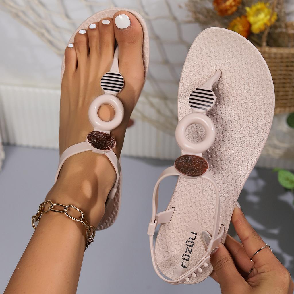 2025 summer women's shoes new toe flat sandals light shoes T-word flat heel sandals versatile beach shoes
