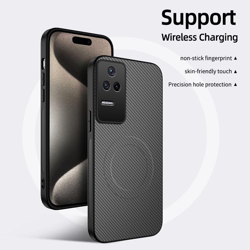 Carbon Fiber Texture Wireless Charging Magnetic Case For Xiaomi Poco F4 PocoF4 ShockProof Phone Cover