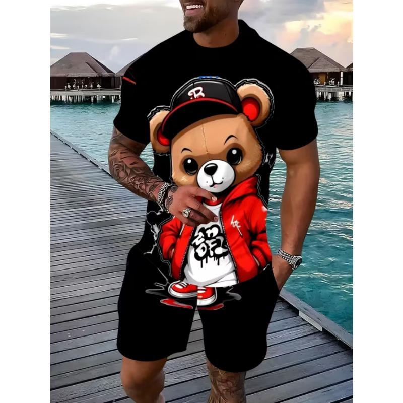 Urban street fashion trend men's round neck short sleeved shorts set, outdoor simple casual and comfortable
