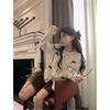 Short knitted cardigan women's autumn new bow design loose long-sleeved sweater jacket