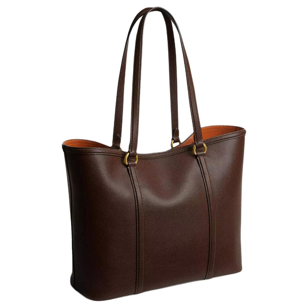 Coach Tote Bag 28 With Metal Logo Snap Closure Polished Pebble Leather Women tote bags Brass Maple CU056-B4MPL