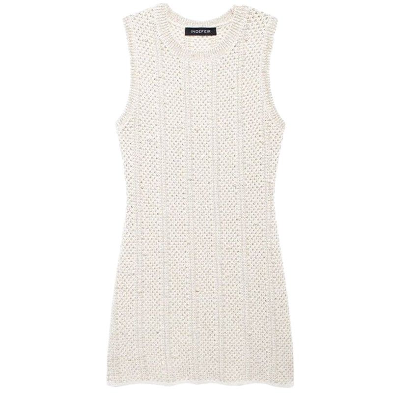 

Fashion Style 2024 Autumn New Women s Artificial Pearl Metal Wire White Knitting Dress 6236106 Figure Color L