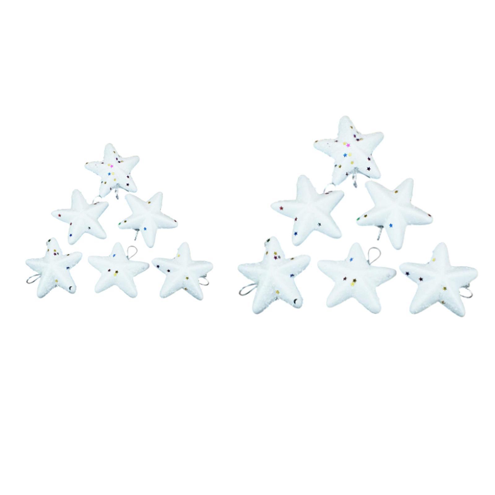 

White Foam Star Christmas Tree Decor Hanging Pendant Set for Holiday Home Ornament Festive Celebration 6.5 cm