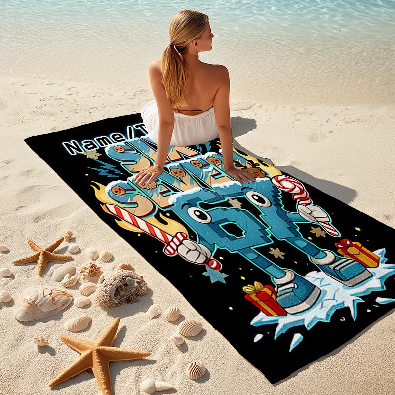 1PC Custom Name Winter Sports Fun Beach Towel Highly Absorbent And Sand-Resistant Towel for Swimming, Pool, Yoga, And Travel Lightweight