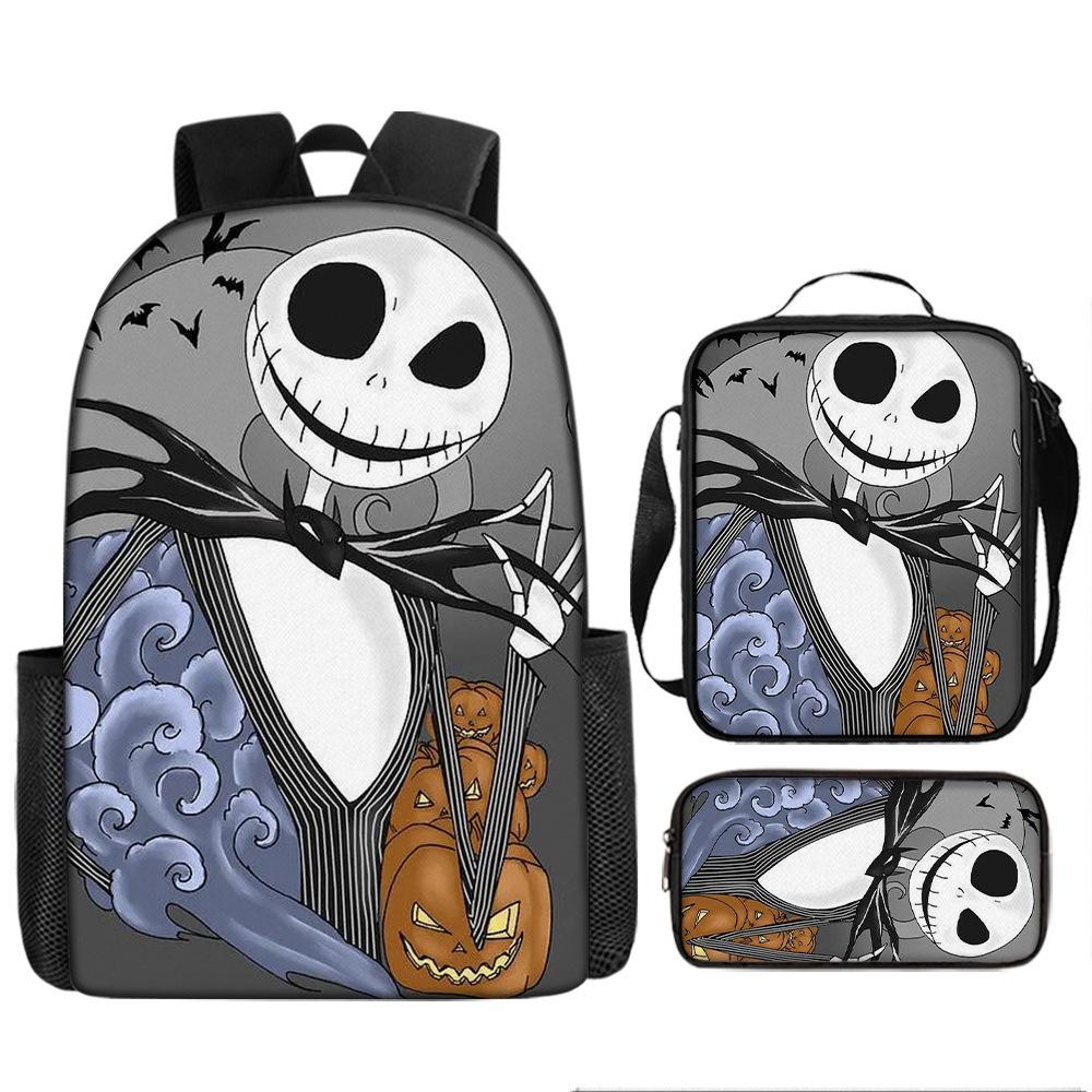 Halloween Backpack Pumpkin Ghost 3-Piece Set Schoolbag Kids Shoulder Bag Cute Bookbag for Boys Girls