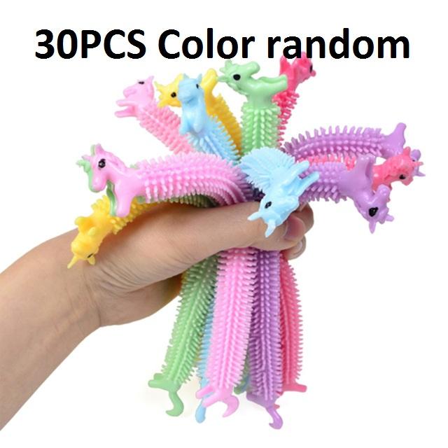 30-3PCS Funny Unicorn Pull Worm Noodle Fidget Toys Stretch String TPR Rope Anti Stress Toys String Stress Relief Autism Vent Toy